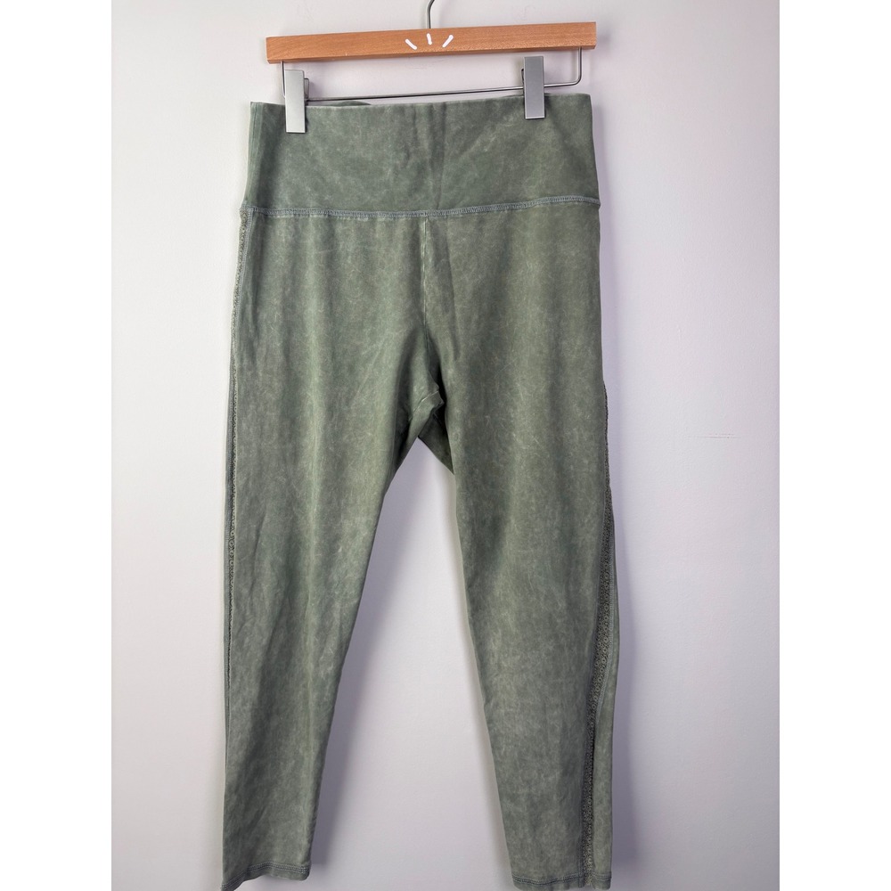 Aerie Chill Play Move Acid Wash Lace Trim Leggings Sage Green XL